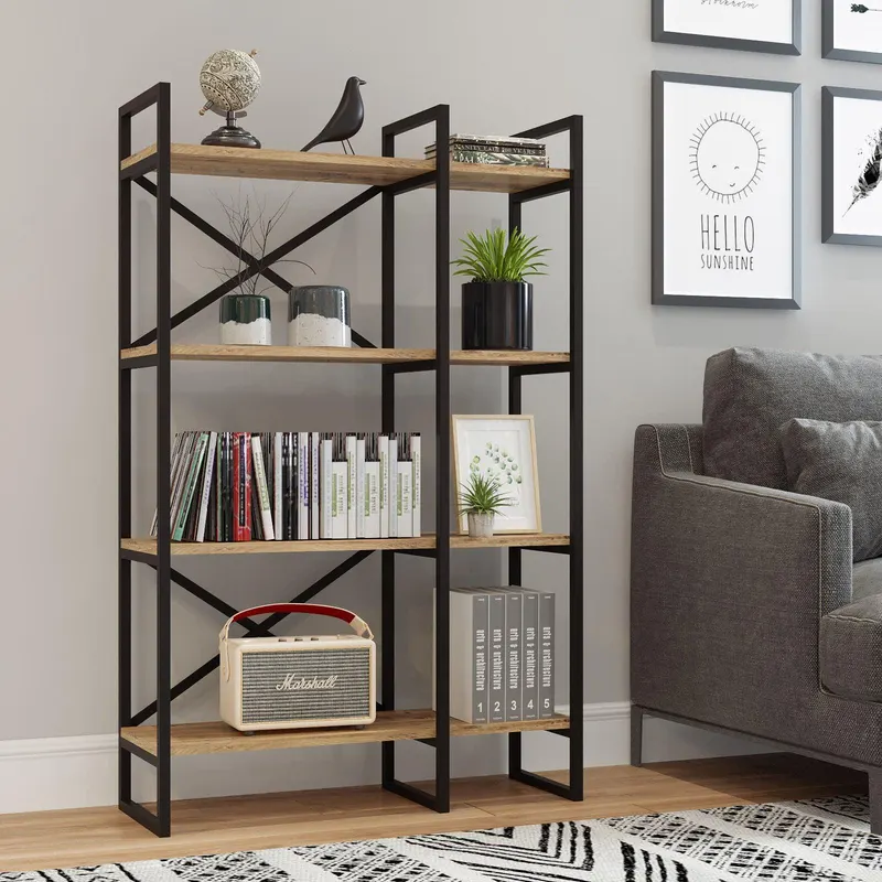 Biblioteca Barre cadru lemn, Stejar, 88 x 138 x 30 cm - Stejar