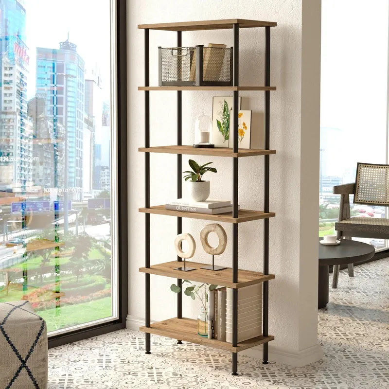 Biblioteca Airbnb cadru metalic cu 5 rafturi, Stejar, 60 x 158 x 30 cm - Stejar