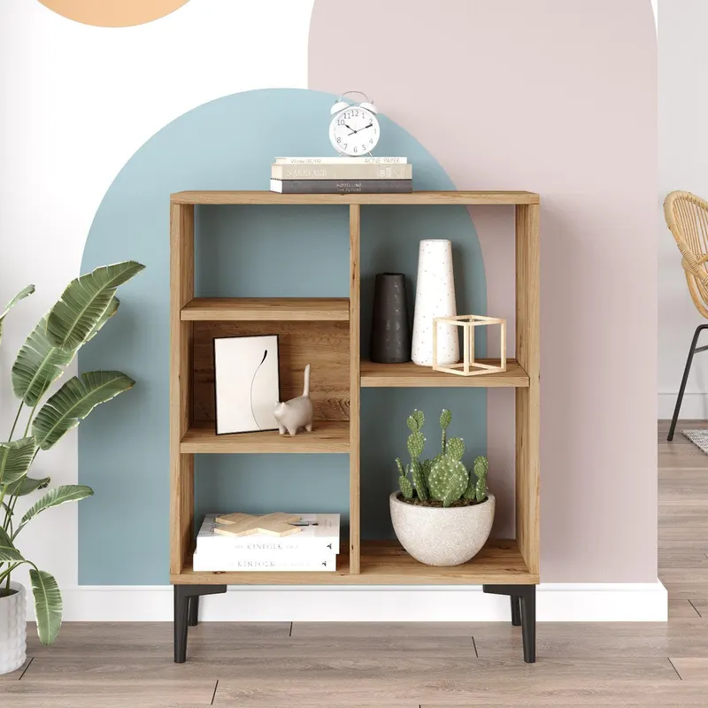 Biblioteca Valide cu 5 rafturi,  69 x 88 x 25 cm - Stejar