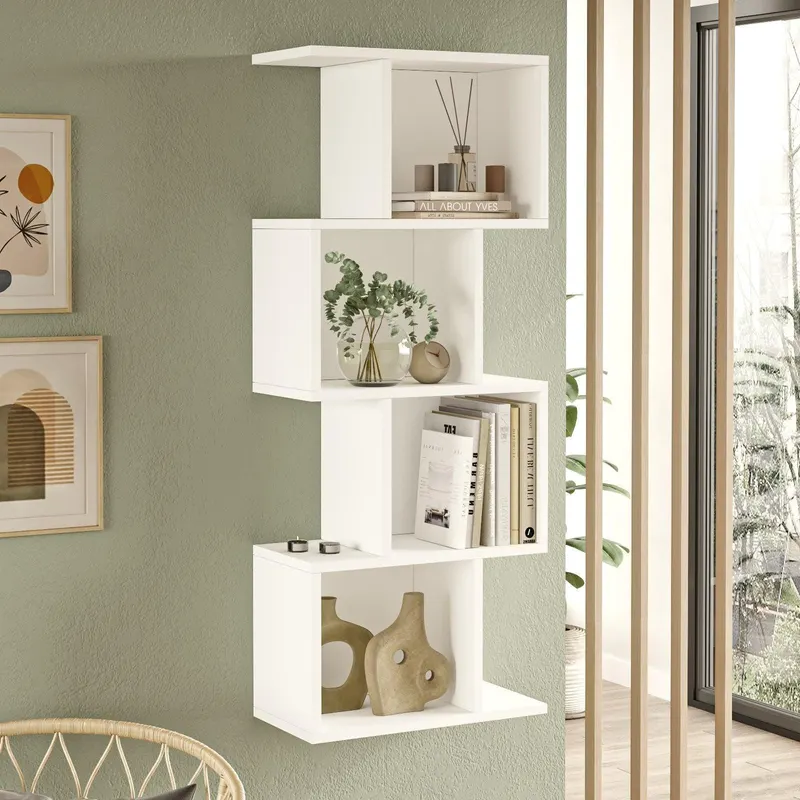 Biblioteca Cute 4 rafturi , Gri, 50 x 125 x 25 cm - Alb