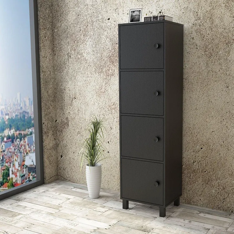 Dulap Multifunctional Ergoroom, 4 Usi, 49x180x40 cm - Negru