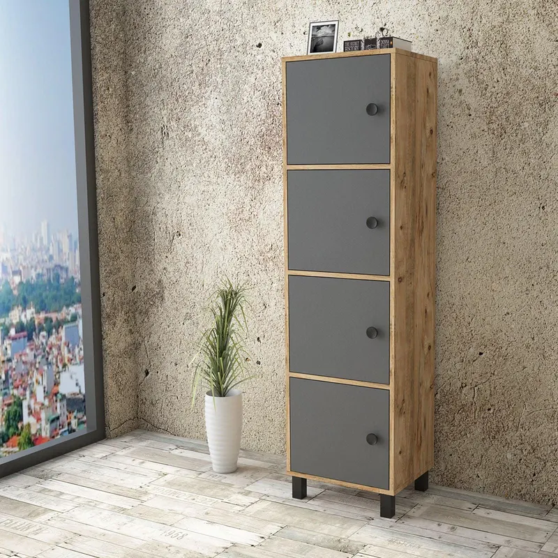 Dulap Multifunctional Ergoroom, 4 Usi, 49x180x40 cm - Gri