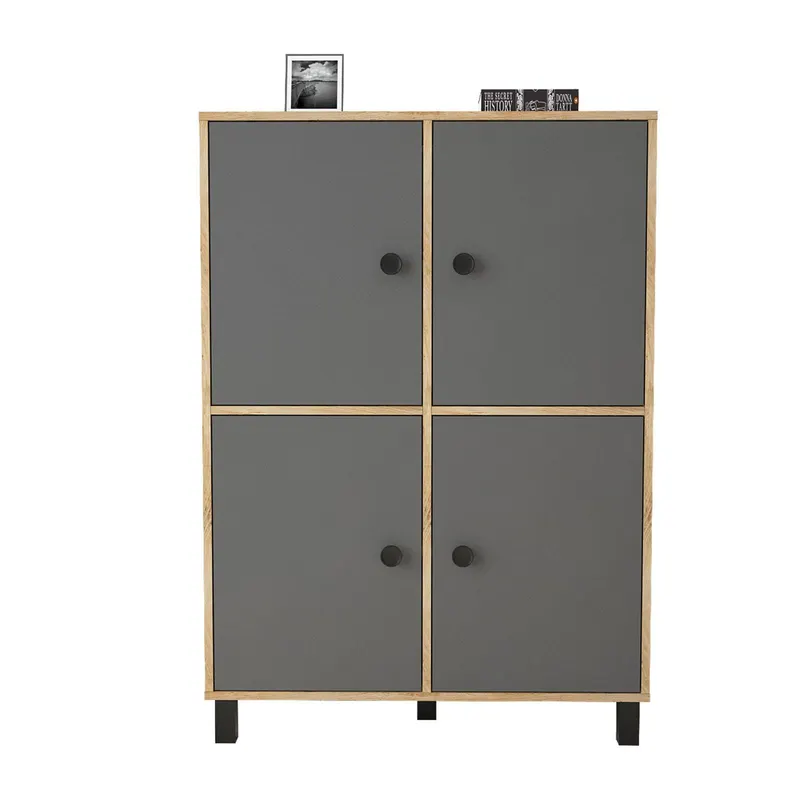 Dulap Multifunctional Pluris cu 4 usi, 96 x 40 x 136 cm - Lemn Natural
