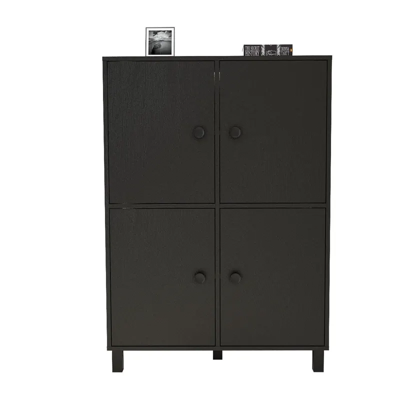 Dulap Multifunctional Pluris cu 4 usi, 96 x 40 x 136 cm - Negru
