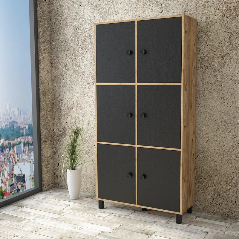 Dulap Multifunctional Birou - Dormitor Simuroom cu 6 usi, 96 x 40 x 197 cm - Lemn Natural