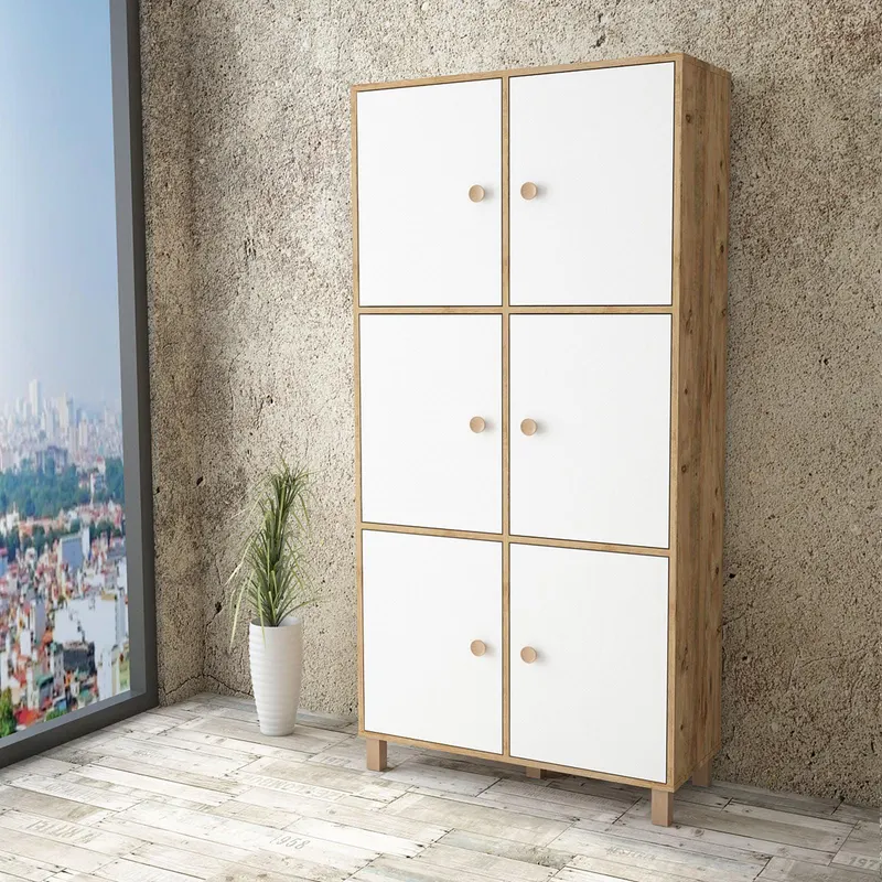 Dulap Multifunctional Birou - Dormitor Simuroom cu 6 usi, 96 x 40 x 197 cm - Alb