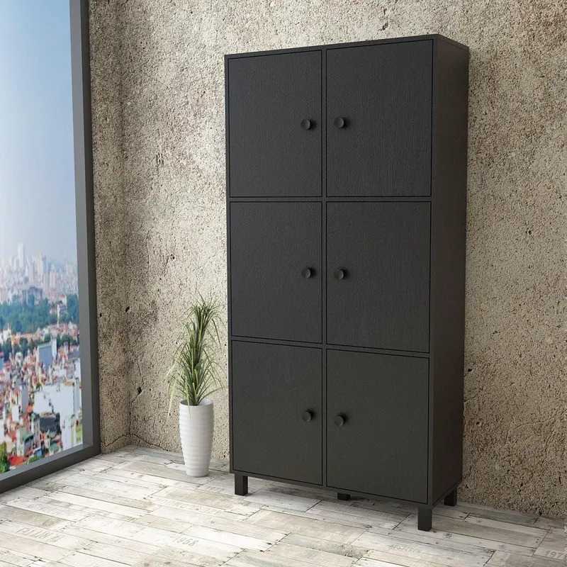Dulap Multifunctional Birou - Dormitor Simuroom cu 6 usi, 96 x 40 x 197 cm - Negru