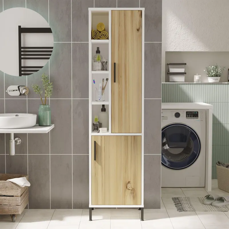 Dulap Baie Somany cu 2 usi si 6 rafturi, 45 x 174 x 36 cm - Stejar