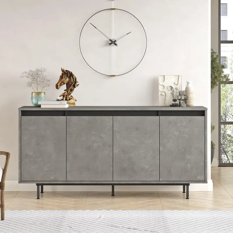 Consola Birou - Sufragerie Schoroder, Stejar - Gri, 160 x 76 x 45 cm - Gri