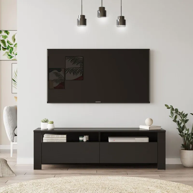COMODA TV VO8 - BA, Negru, 140x42x40 cm - Negru