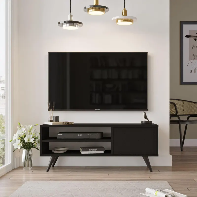 COMODA TV VO8 - BA, Negru, 110x44x40 cm - Negru