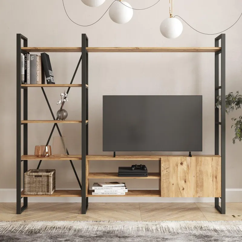 Comoda TV Telvira 21, Stejar, 208x180x34 cm - Lemn Natural