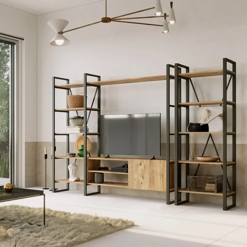 Comoda TV Telvira 22, Stejar, 208x180x34 cm - Lemn Natural