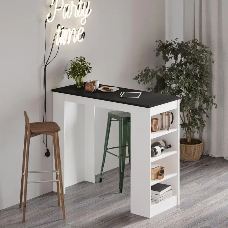 Masa Bucatarie Bar multifunctionala Wallo, Gri - Stejar - Alb - Negru, 120 x 102 x 52 cm - Multicolor