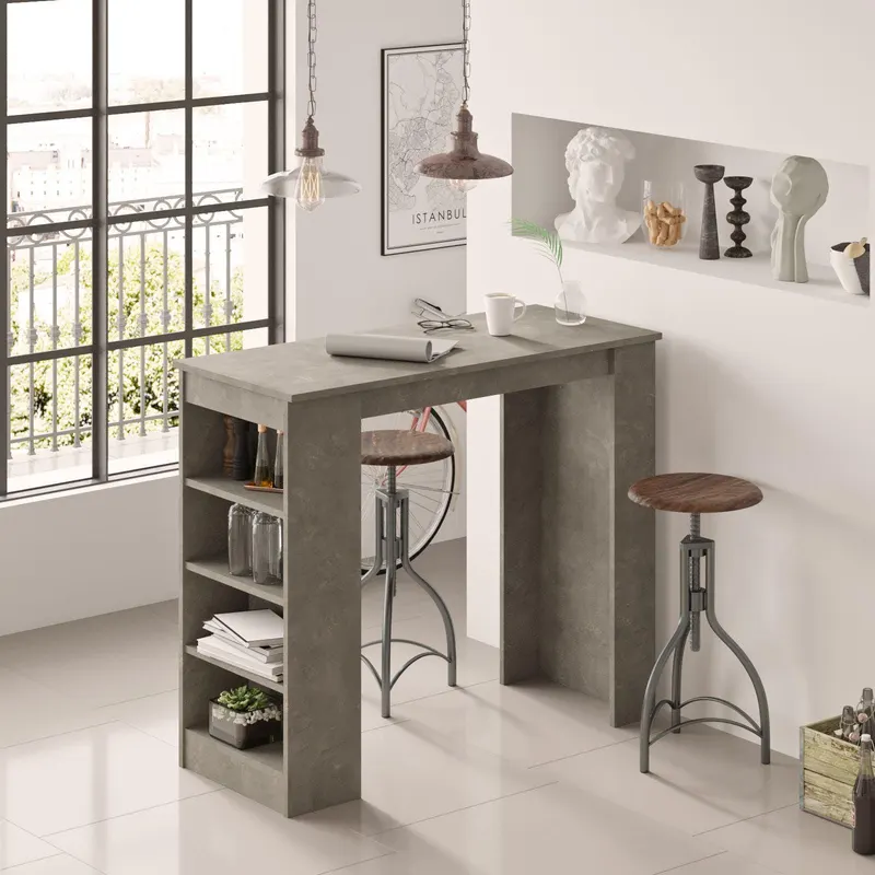 Masa Bucatarie Bar multifunctionala Wallo, Gri - Stejar - Alb - Negru, 120 x 102 x 52 cm - Gri