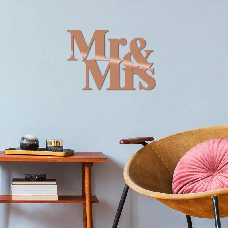 Decoratiune de perete Metal Mr & Mrs-celebration, Negru, 35x1x50 cm - Multicolor
