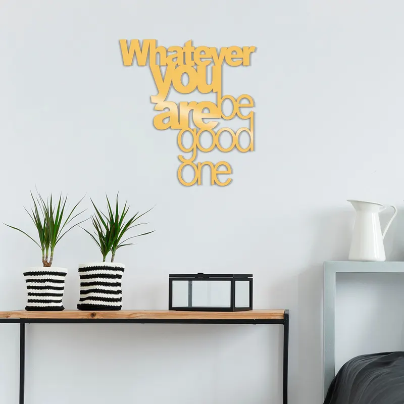 Decoratiune de perete Metal What Ever You Be Good One,  70x65 cm - Auriu