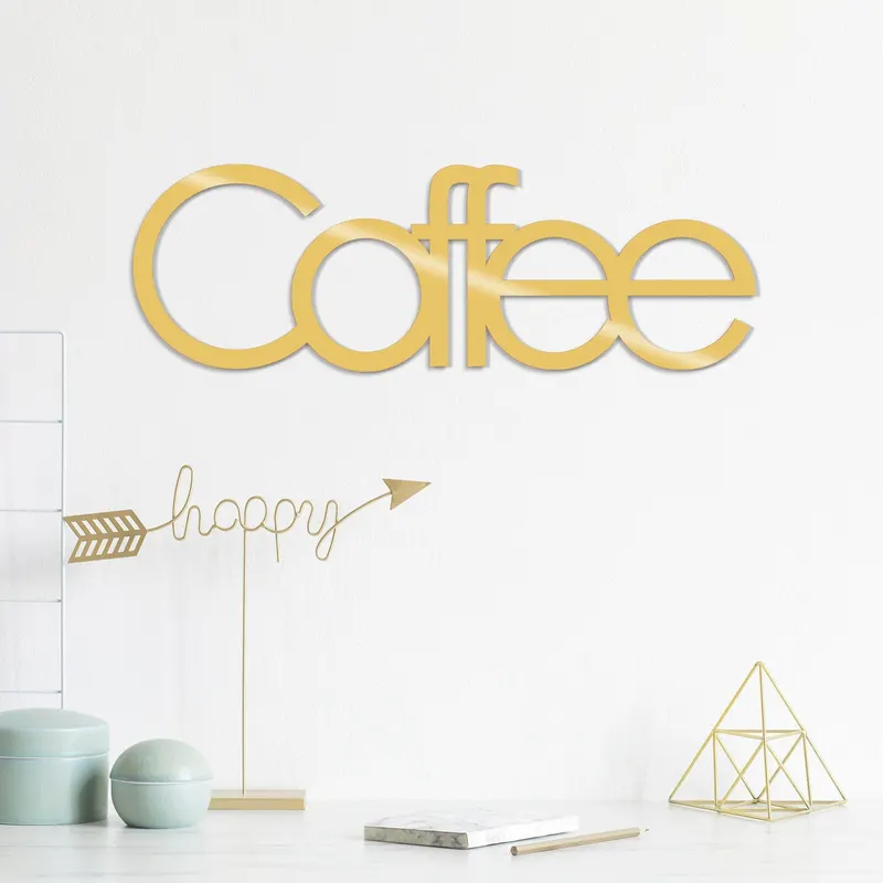 Decoratiune de perete Metal wantCoffee, Negru, 17x1x50 cm - Auriu