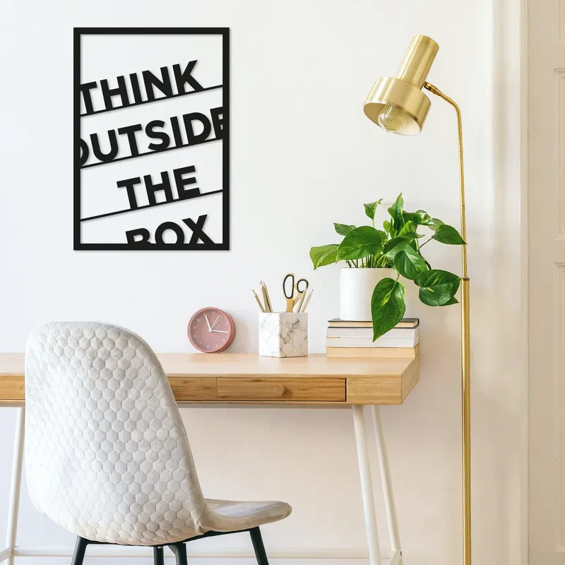 Decoratiune de perete Metal Thınk Outsıde The Box_note, Cupru, 50x1x35 cm - Negru