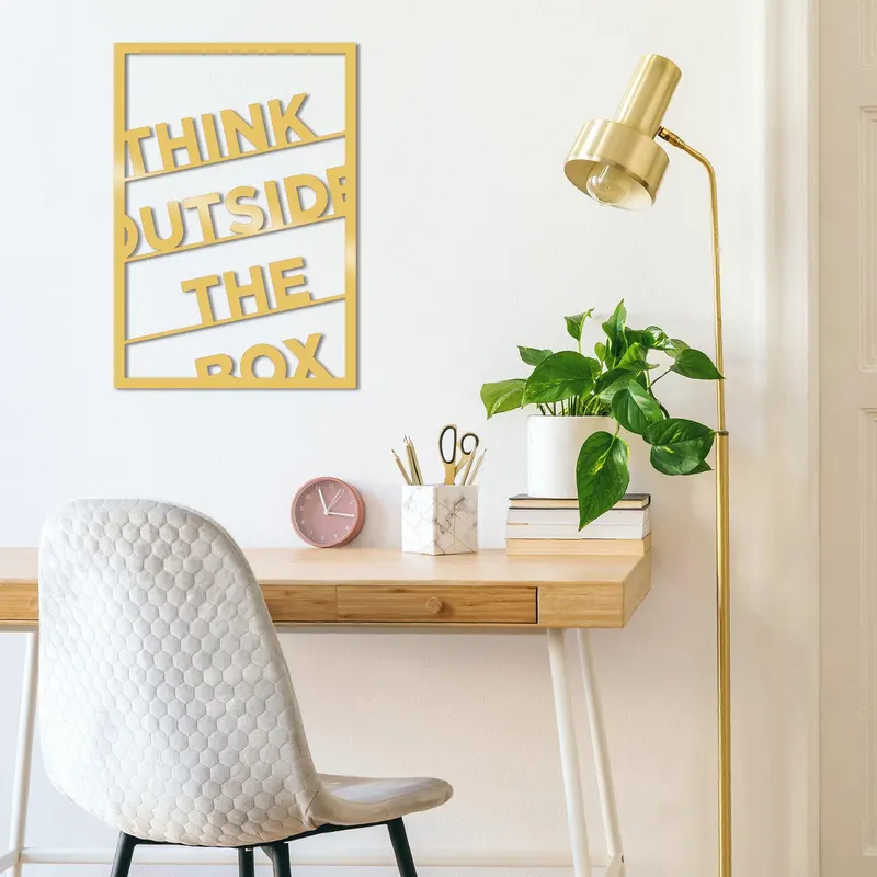 Decoratiune de perete Metal Thınk Outsıde The Box_note, Cupru, 50x1x35 cm - Auriu