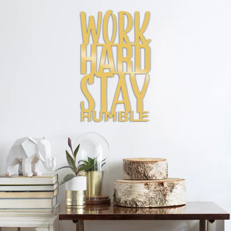 Decoratiune de perete Metal Work Hard Stay Humble-star, Negru, 50x1x30 cm - Auriu