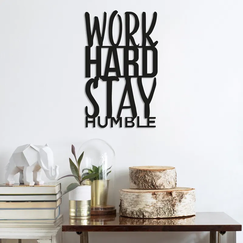 Decoratiune de perete Metal Work Hard Stay Humble-star, Negru, 50x1x30 cm - Negru