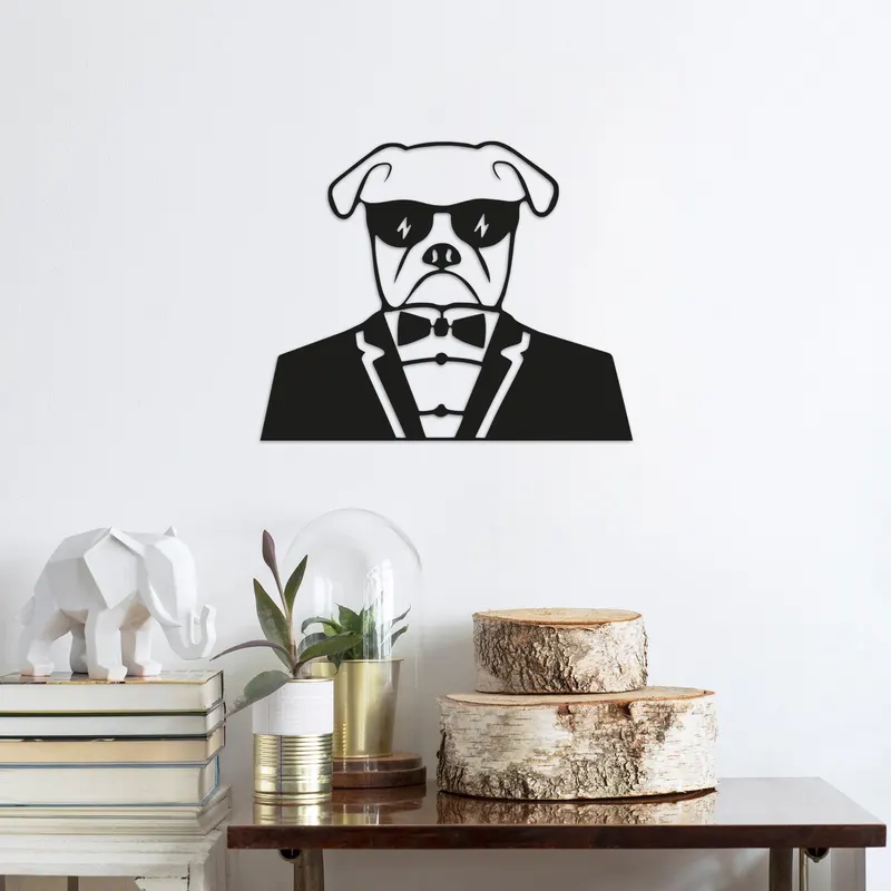 Decoratiune de perete Metal Bulldog-2, Negru, 42x1x50 cm - Negru