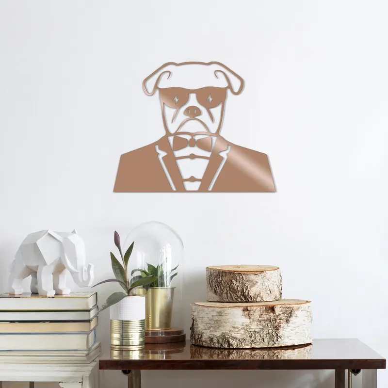 Decoratiune de perete Metal Bulldog-2, Negru, 42x1x50 cm - Multicolor
