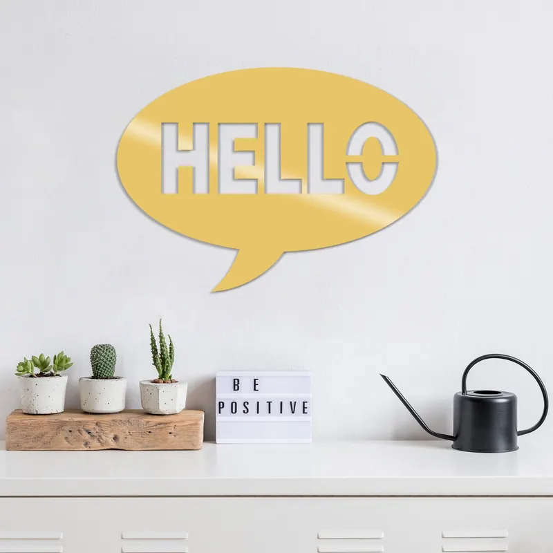 Decoratiune de perete Metal Hello-balloon, Negru, 35x1x49 cm - Auriu