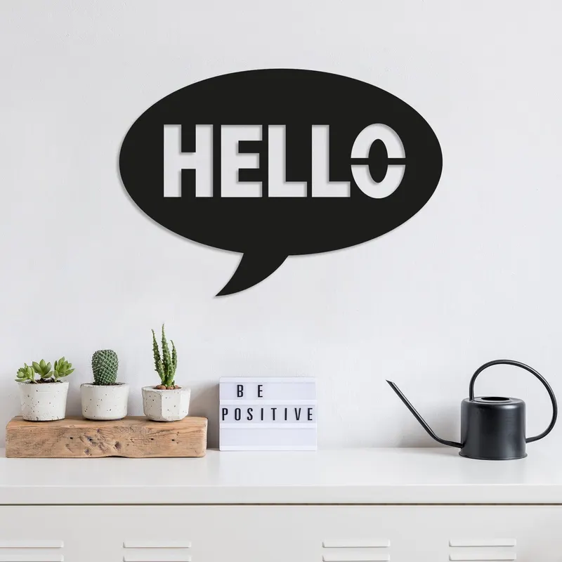 Decoratiune de perete Metal Hello-balloon, Negru, 35x1x49 cm - Negru