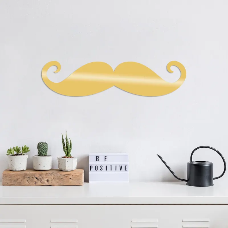 Decoratiune de perete Metal Mustache-2, Negru, 14x1x59 cm - Auriu