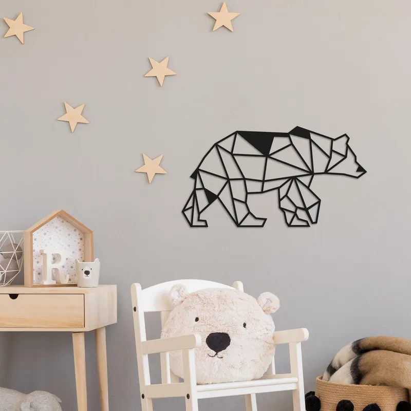 Decoratiune de perete Metal Bear2, Negru, 30x1x55 cm - Negru
