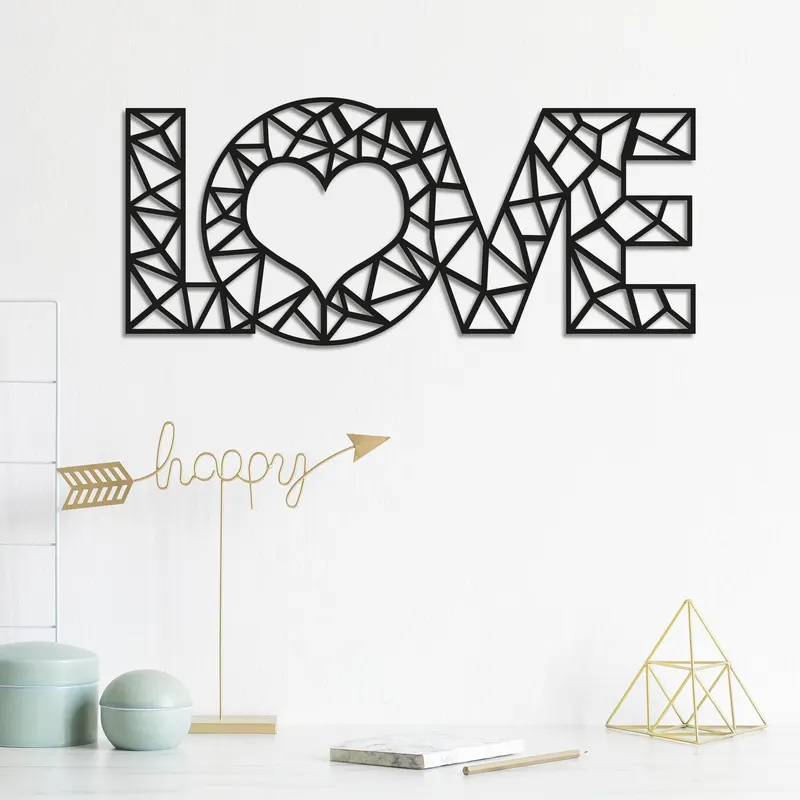 Decoratiune de perete Metal Love-complex, Negru, 20x1x50 cm - Negru