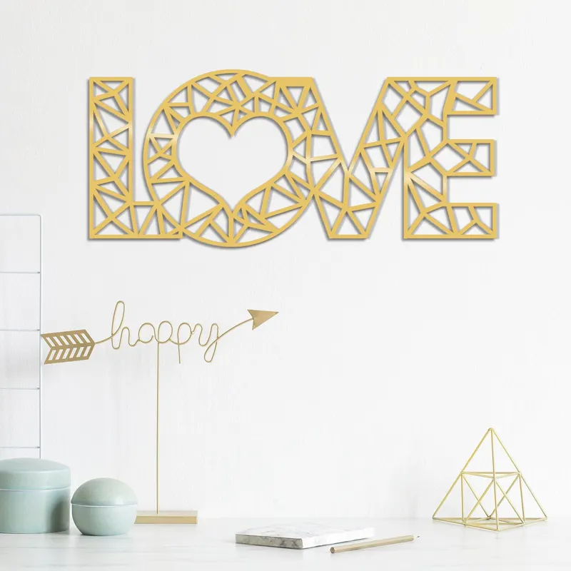 Decoratiune de perete Metal Love-complex, Negru, 20x1x50 cm - Auriu