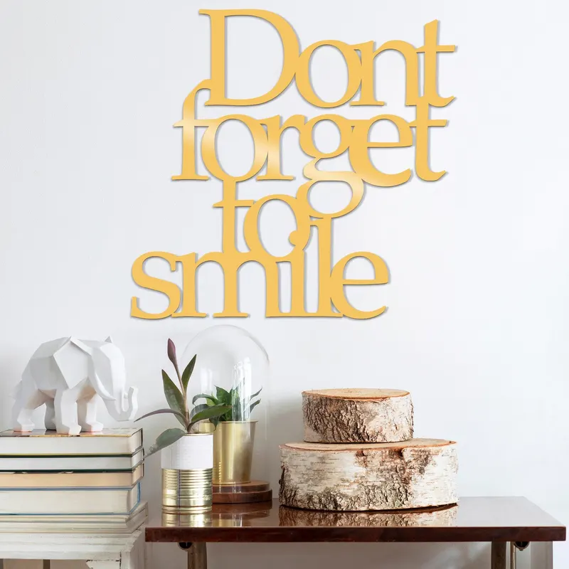 Decoratiune de perete Metal Dont Forget To Smile-motto, 67x70 cm - Auriu