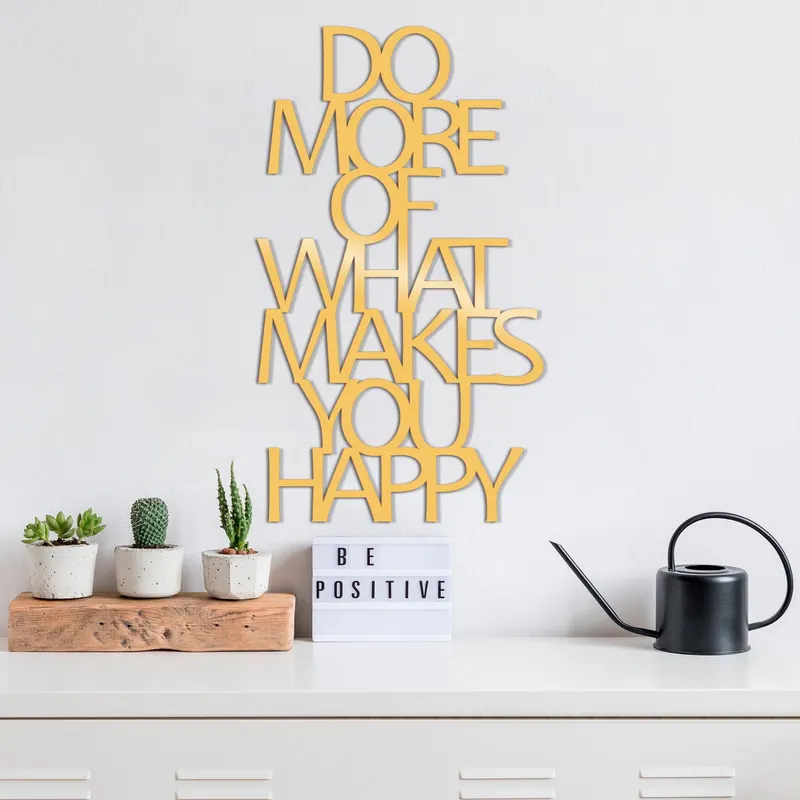 Decoratiune de perete Metal Do More Of What Makes You Happy, 70x41 cm - Auriu