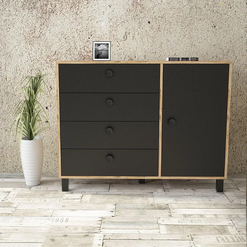 Comoda Sacella, 121x94x45 cm - Lemn Natural