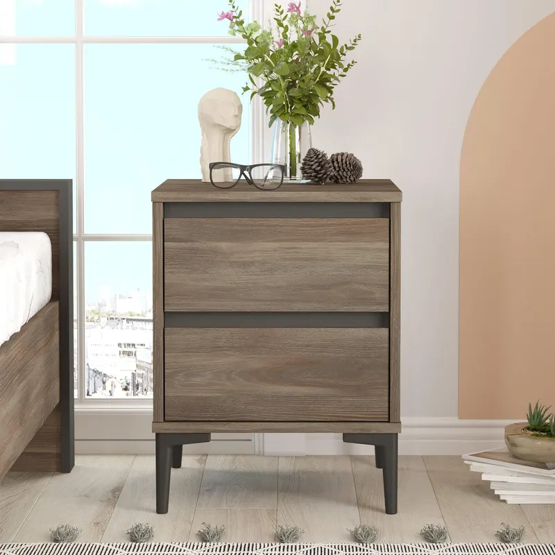Noptiera Pollis Elegant cu 2 sertare, Stejar - Nuc, 45 x 59 x 45 cm - Nuc