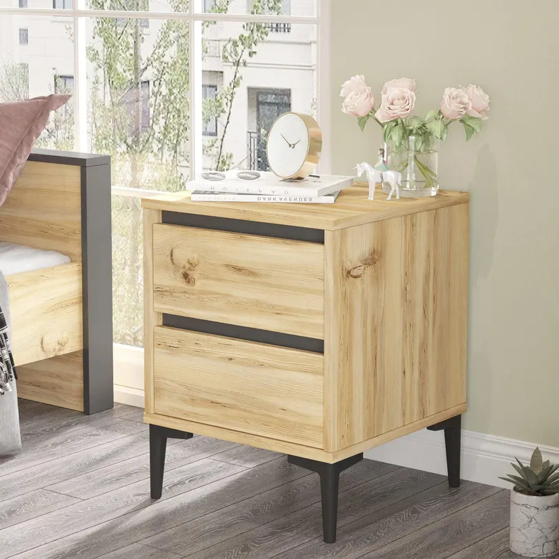 Noptiera Pollis Elegant cu 2 sertare, Stejar - Nuc, 45 x 59 x 45 cm - Stejar
