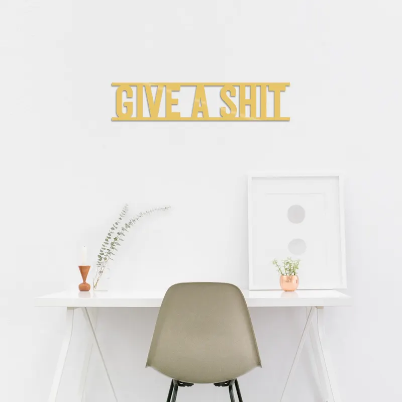 Decoratiune de perete Metal Gıve A Shit metal, Negru, 50x1x13 cm - Auriu