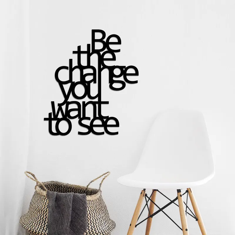 Decoratiune de perete Metal Be The Change You Want To See , Negru, 62x70 cm - Negru
