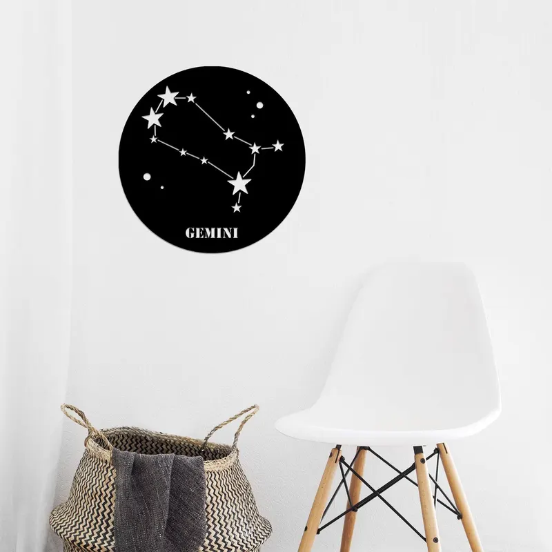 Decoratiune de perete Metal Gemini Horoscope - Black, Negru, 48x1x48 cm - Negru