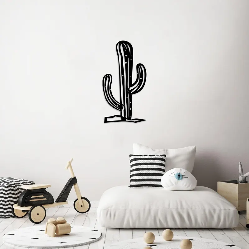 Decoratiune de perete Metal Cactus2, Negru, 57x1x30 cm - Negru