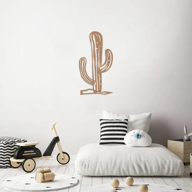 Decoratiune de perete Metal Cactus2, Negru, 57x1x30 cm - Multicolor