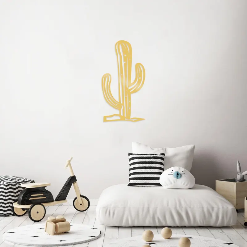 Decoratiune de perete Metal Cactus2, Negru, 57x1x30 cm - Auriu