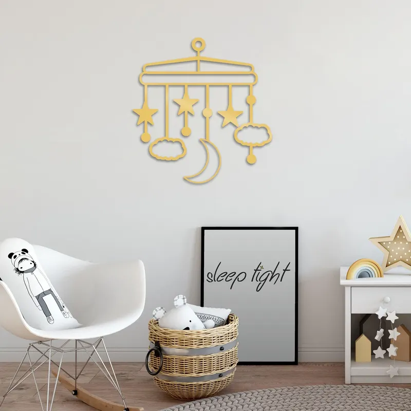Decoratiune de perete Metal Nighty1, Negru, 52x1x50 cm - Auriu