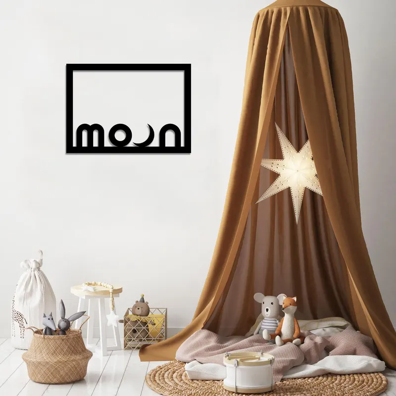 Decoratiune de perete Metal Moon_Square, Negru, 29x1x40 cm - Negru