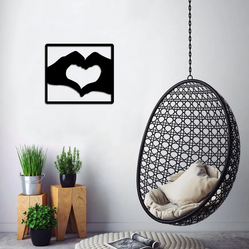 Decoratiune de perete Metal Love-square, Negru, 44x1x50 cm - Negru