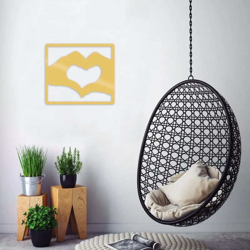 Decoratiune de perete Metal Love-square, Negru, 44x1x50 cm - Auriu