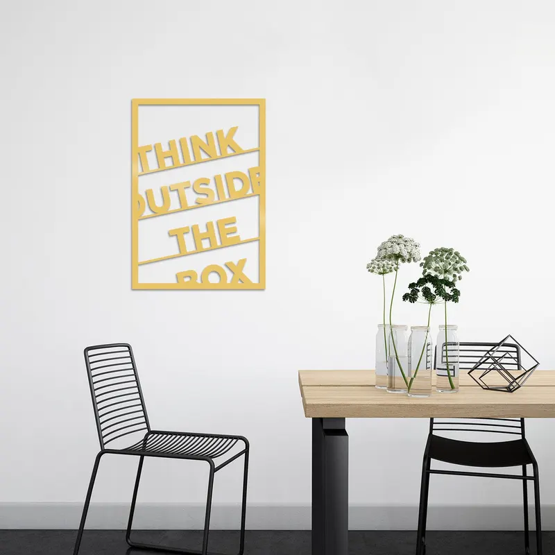 Decoratiune de perete Metal Think Outside The Box, 70x50 cm - Auriu